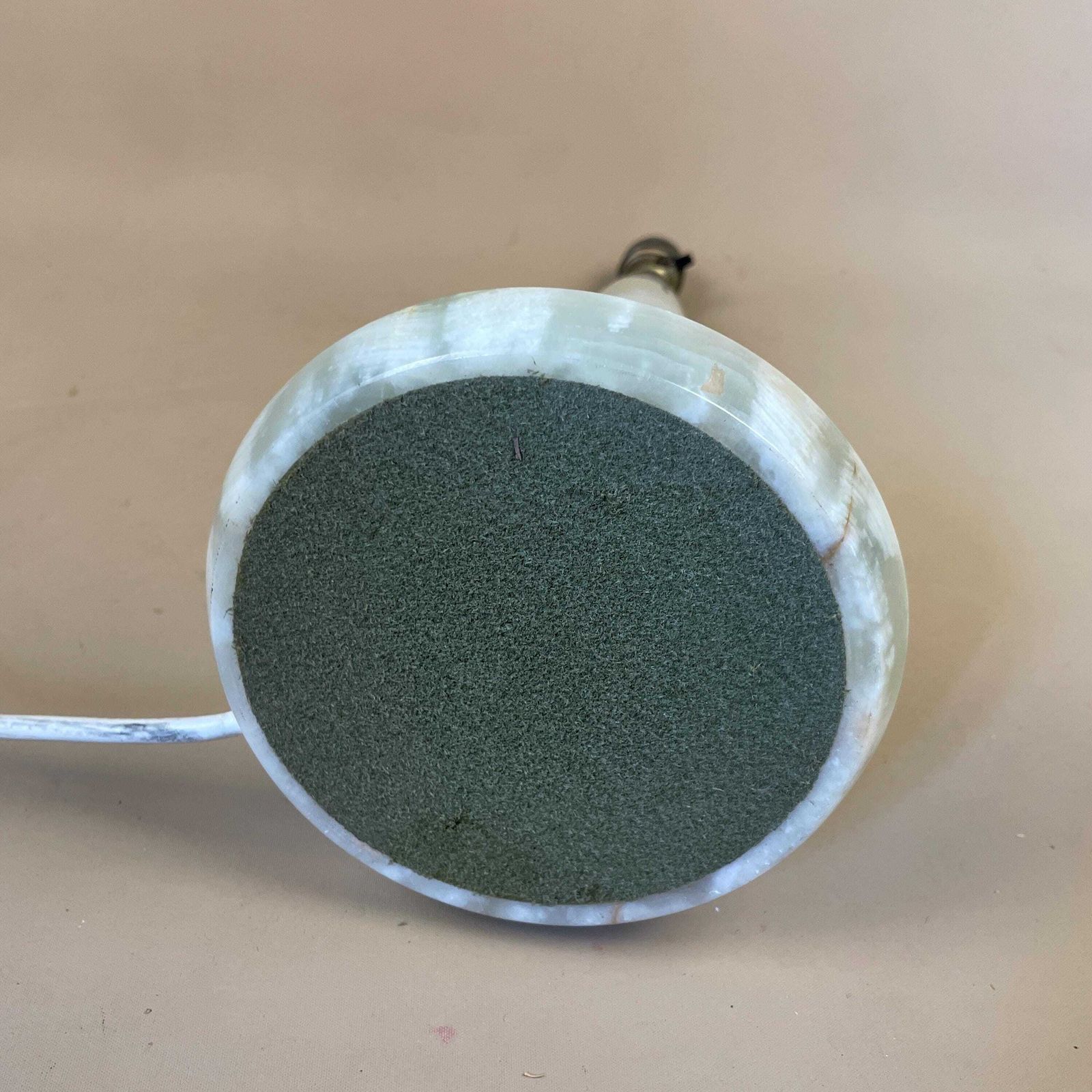 Antique Vintage Marble Stone Lamp Green Light Table Bedside Desk Lamp Colours Natural Patterns Ornate Round Base Onyx Brass Metal Gold photo vintage