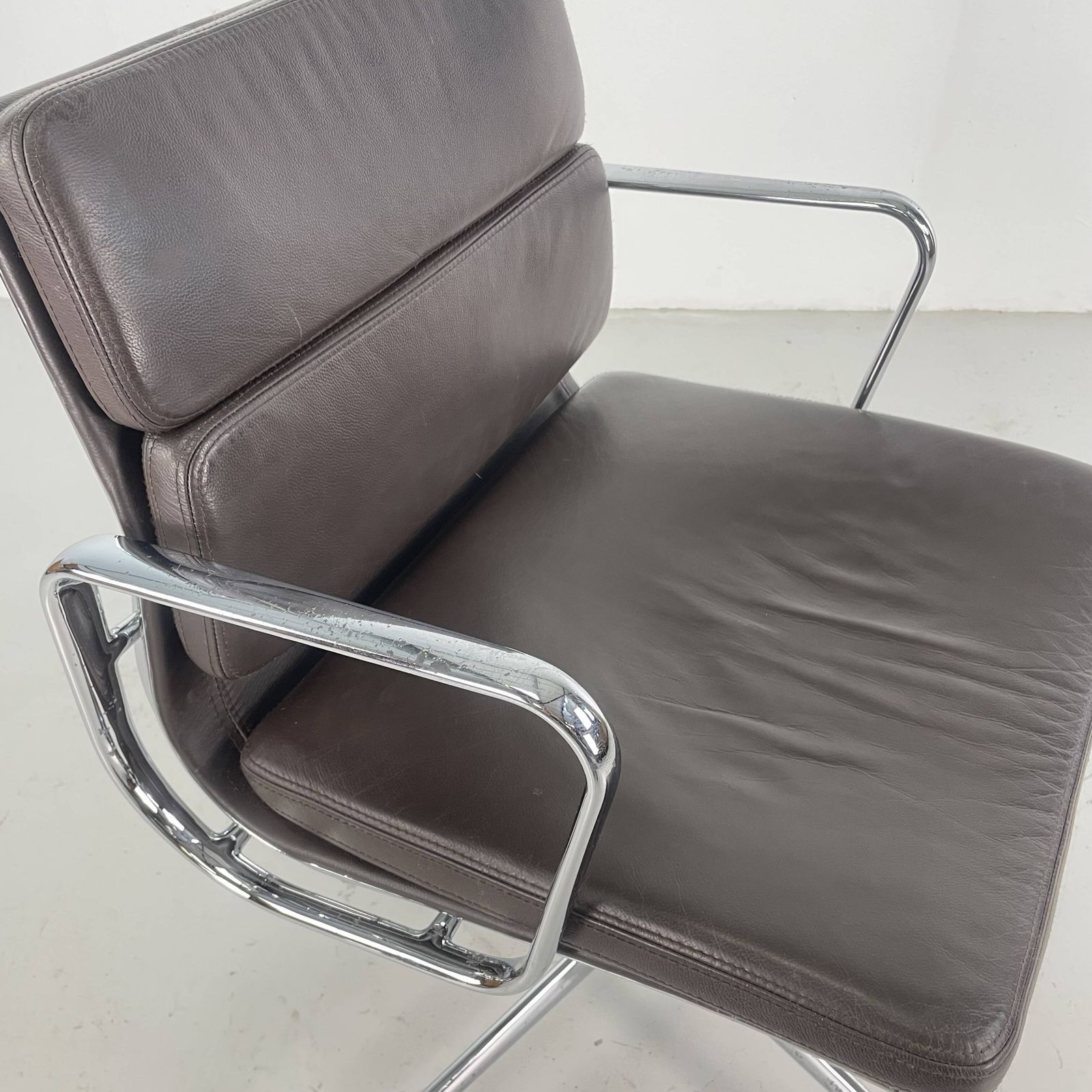 photo for sale Eames Brown Leather Ea 208 Soft Pad Group Chair Made By Vitra For Herman Miller