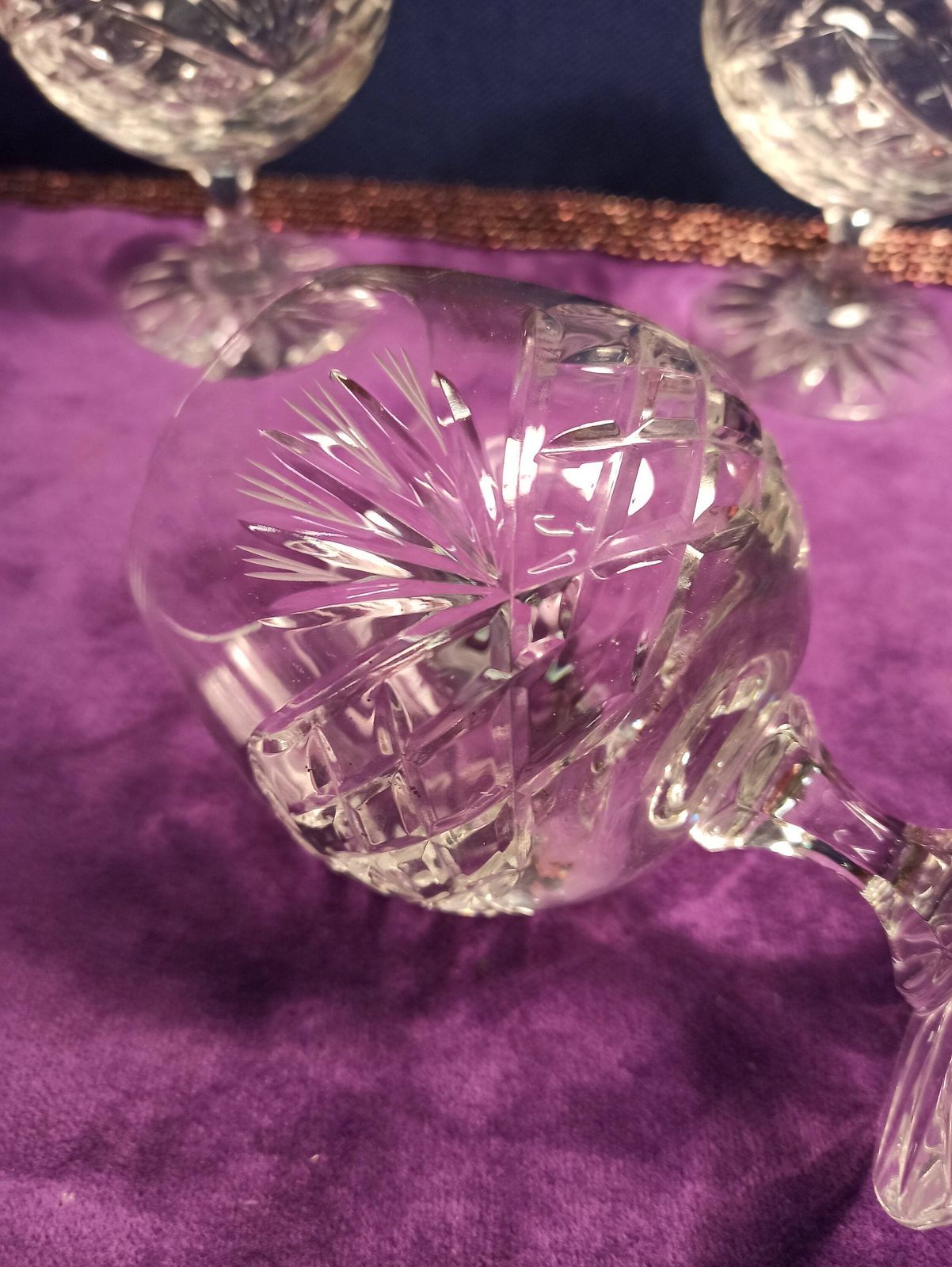 Trio Of Zawiercie Crystal Cut Brandy Glasses. Excellent Condition. photo vintage