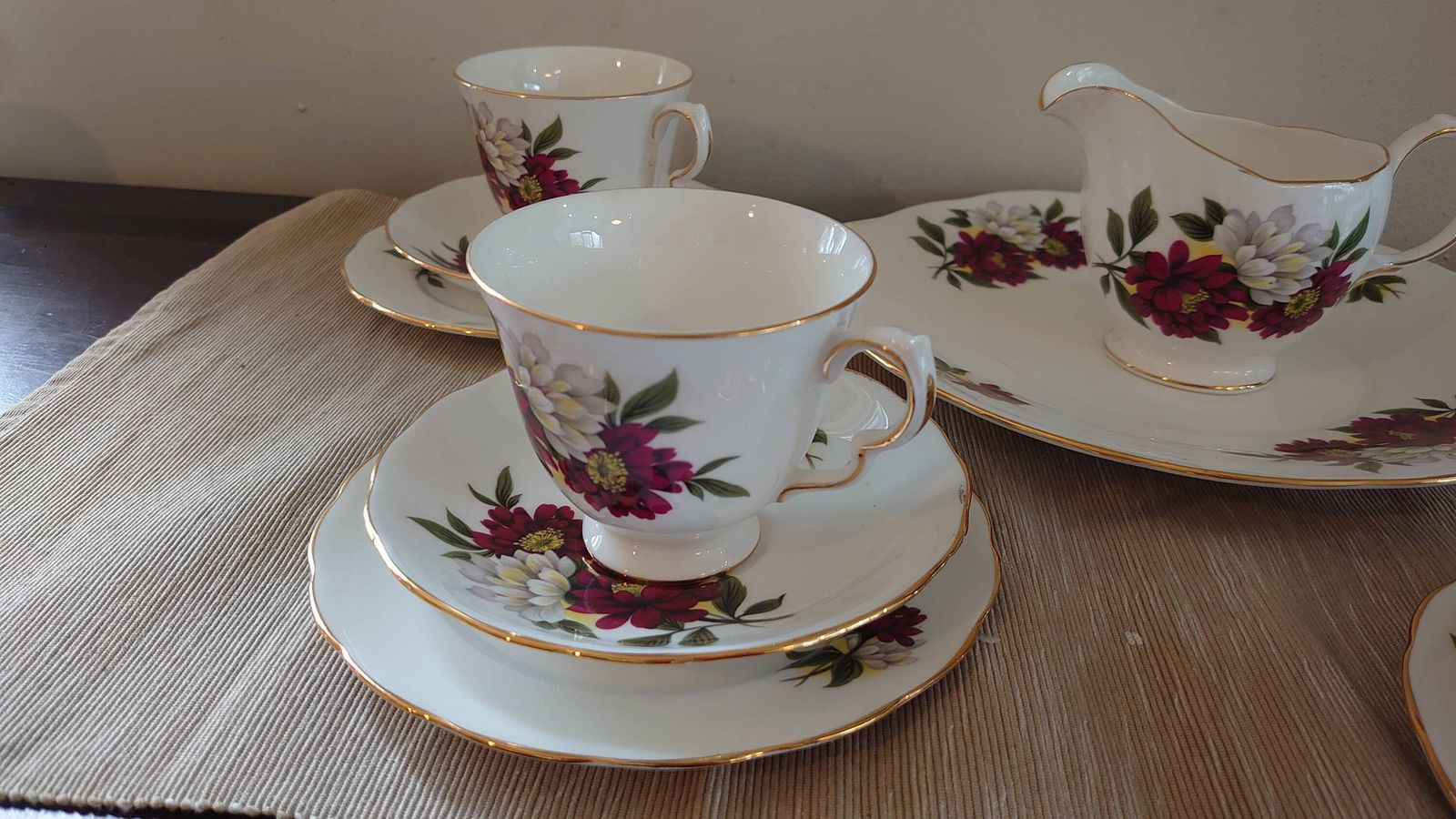 Set Of Four Crown Royal China Cups, Saucers And Side Plates Plus Sandwich Plate & Milk Jug   Very Good Condition photo 62.0