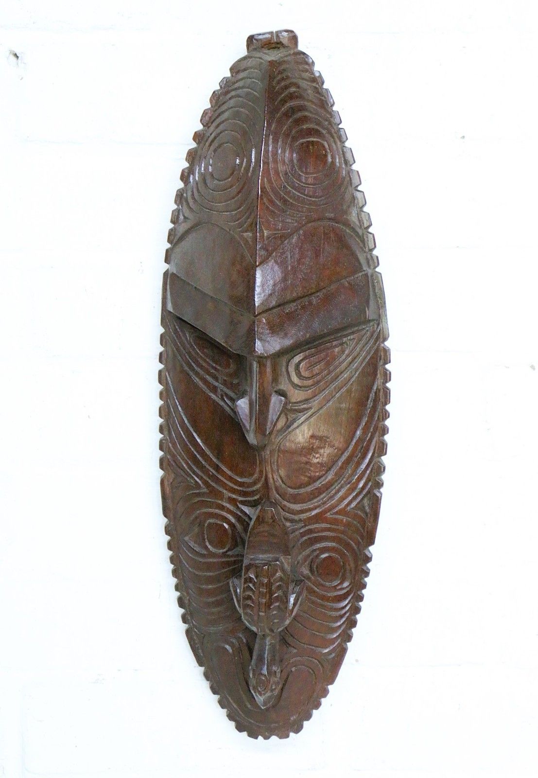 Vintage Pacific Islands Tribal Art Face Mask Hand Carved Wood Papua New Guinea photo for sale