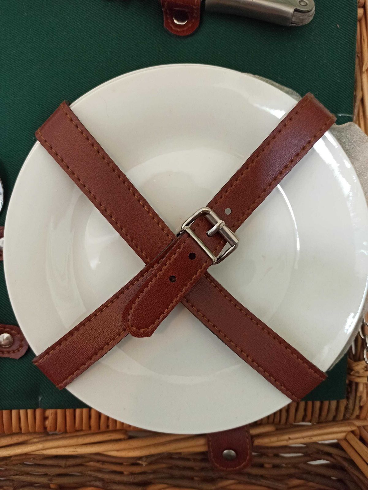 photo furniture Wicker Picnic Basket For Two. John Lewis. Include, Blanket, Cooler Bag, Plates And Cutlery. Never Used. Very Good Condition.