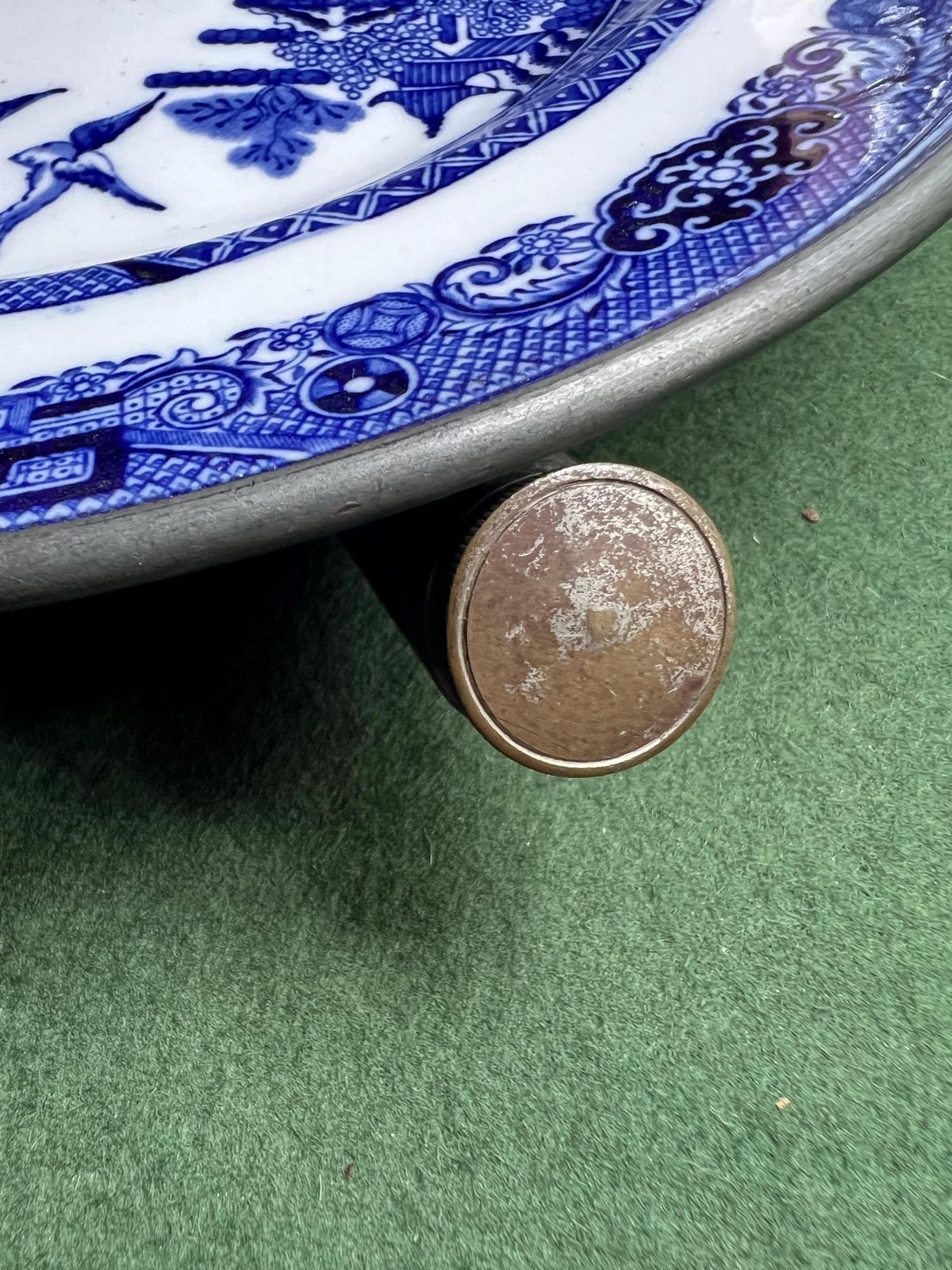 Vintage Antique Warming Plate Blue Willow Design Copper Backed Hollow Plate Collectible Rare Plate Stamped Copper Antique Collector Gift. photo Home Decor