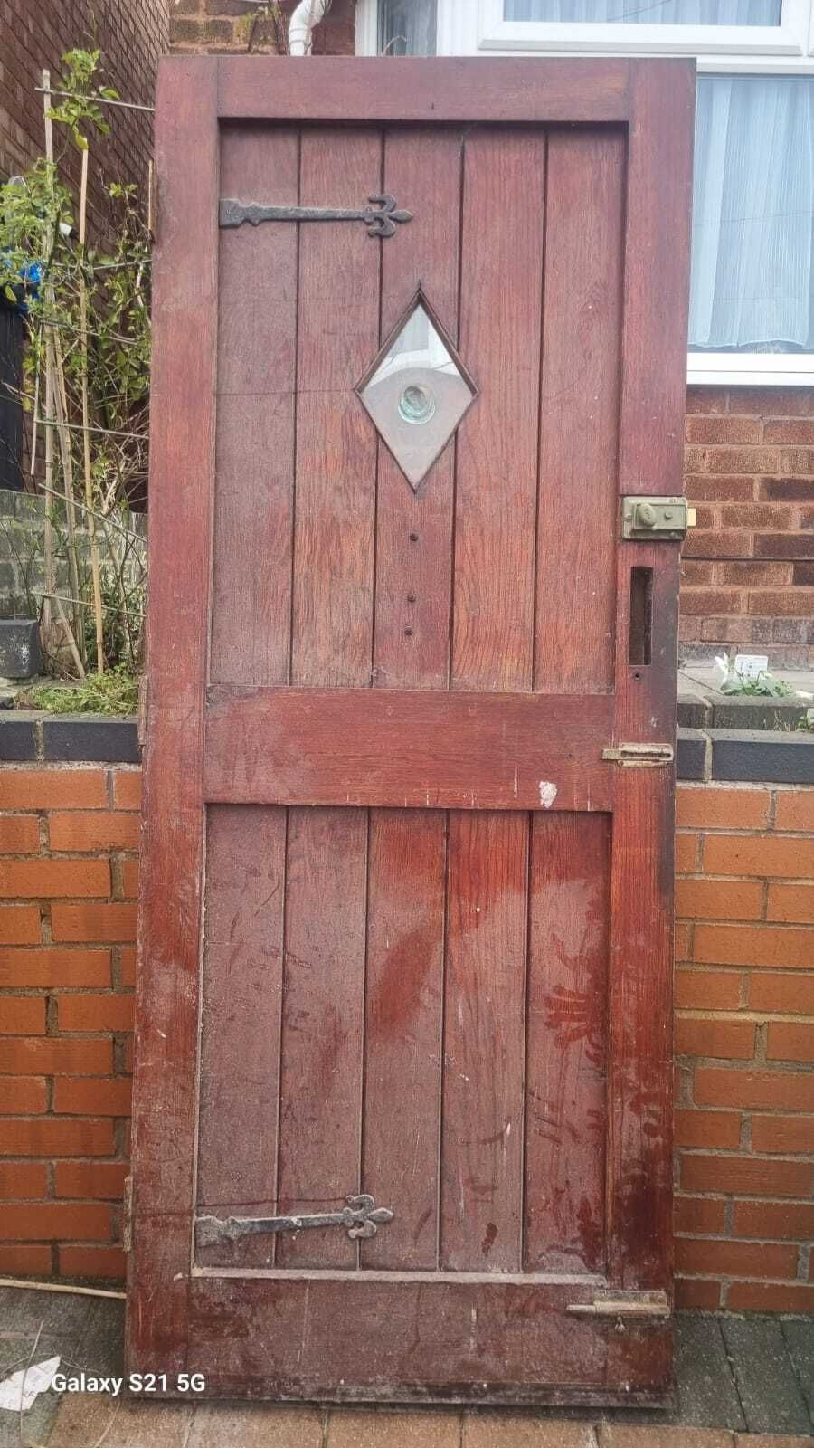 1930s Front Oak Studded Door, Early 20th Century photo for sale