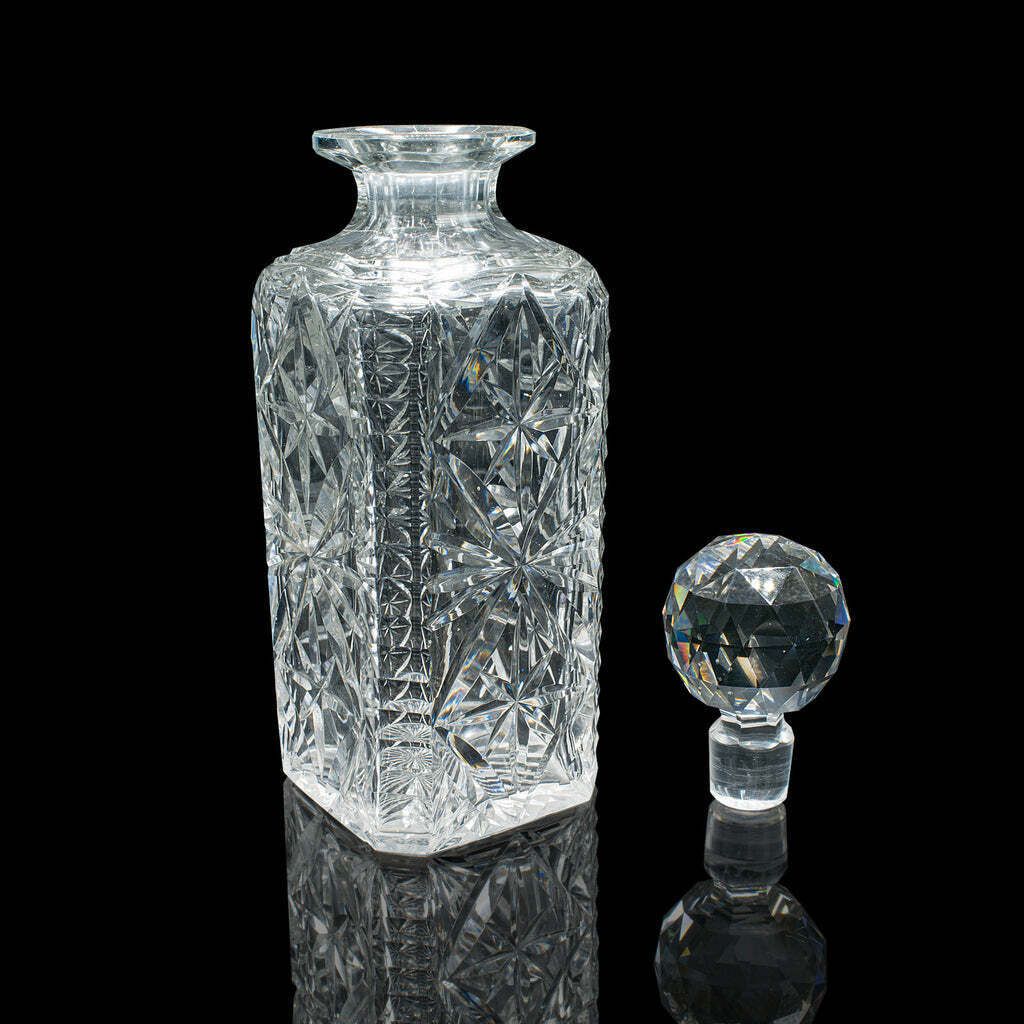 Vintage Whisky Decanter English Cut Glass Bourbon Scotch Carafe Mid Century photo furniture