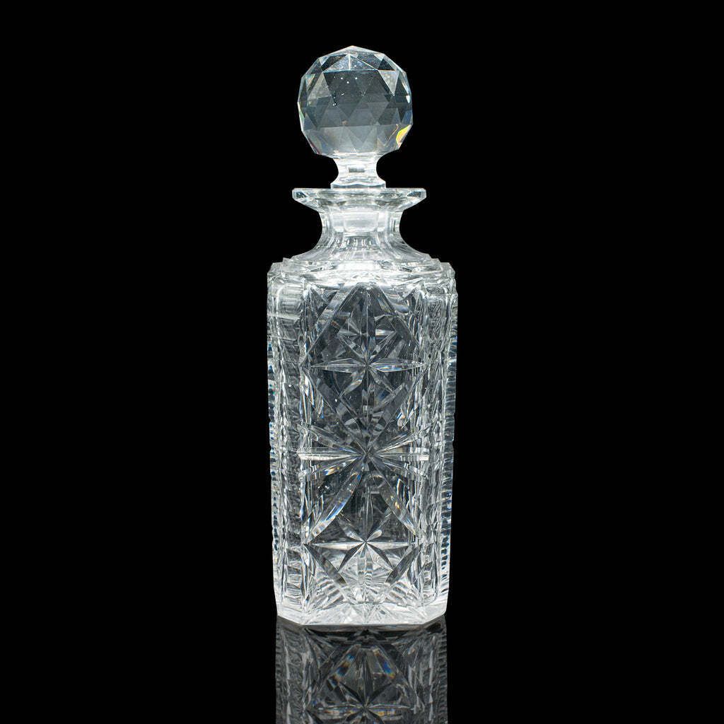 Vintage Whisky Decanter English Cut Glass Bourbon Scotch Carafe Mid Century photo for sale