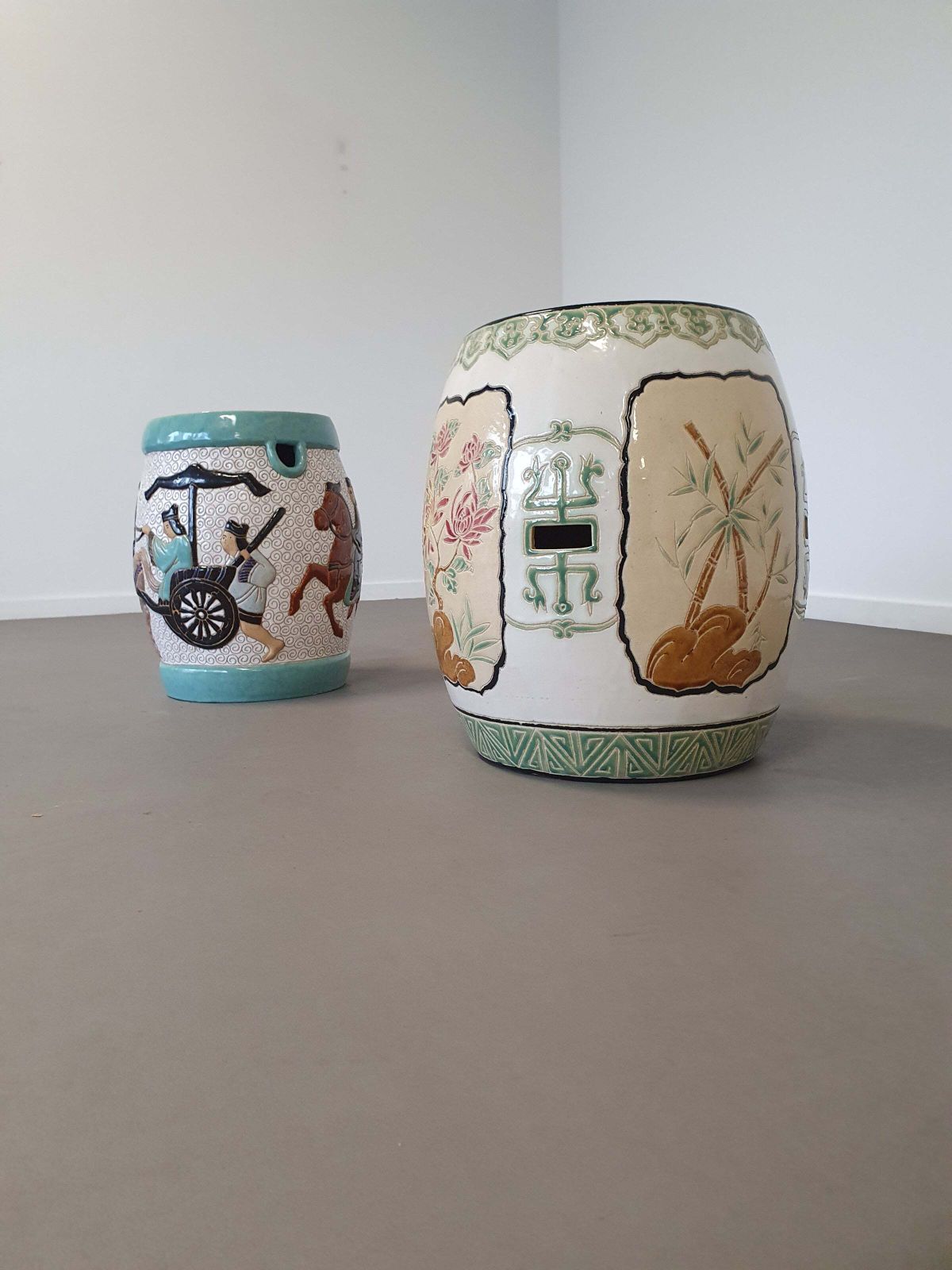 Set Of 2 Porcelain Chinoiserie Garden Stools photo furniture