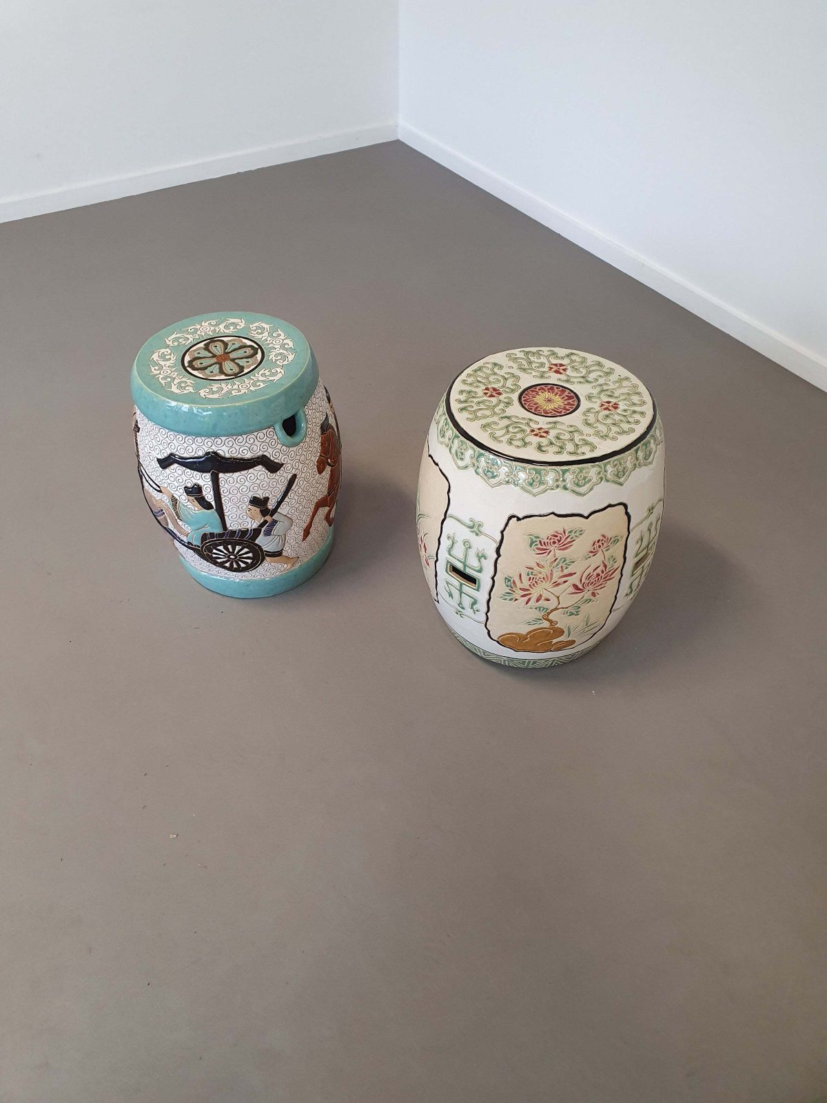 Set Of 2 Porcelain Chinoiserie Garden Stools photo vinterior