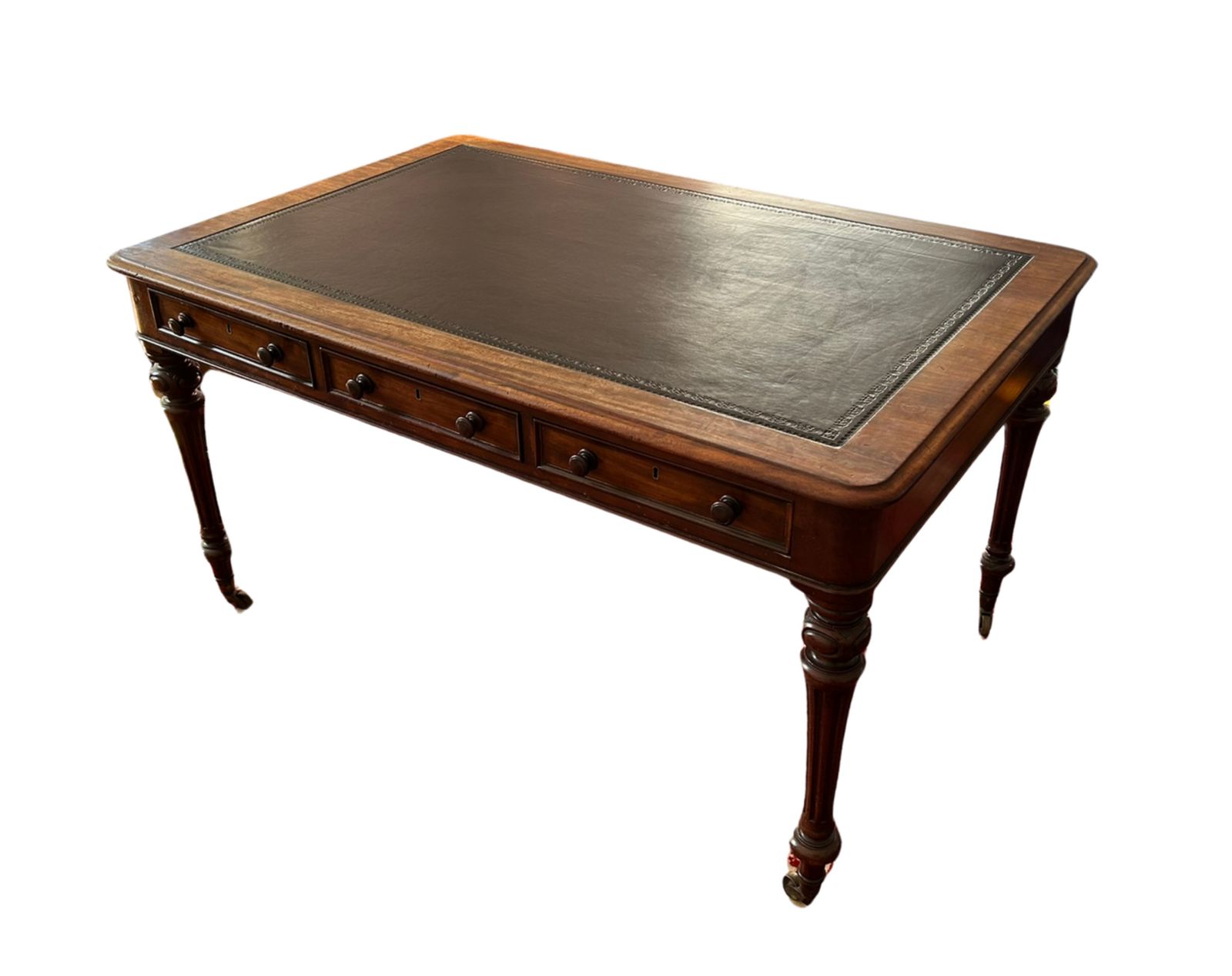 Furniture Large Victorian Mahogany Leather Top Writing Desk photo