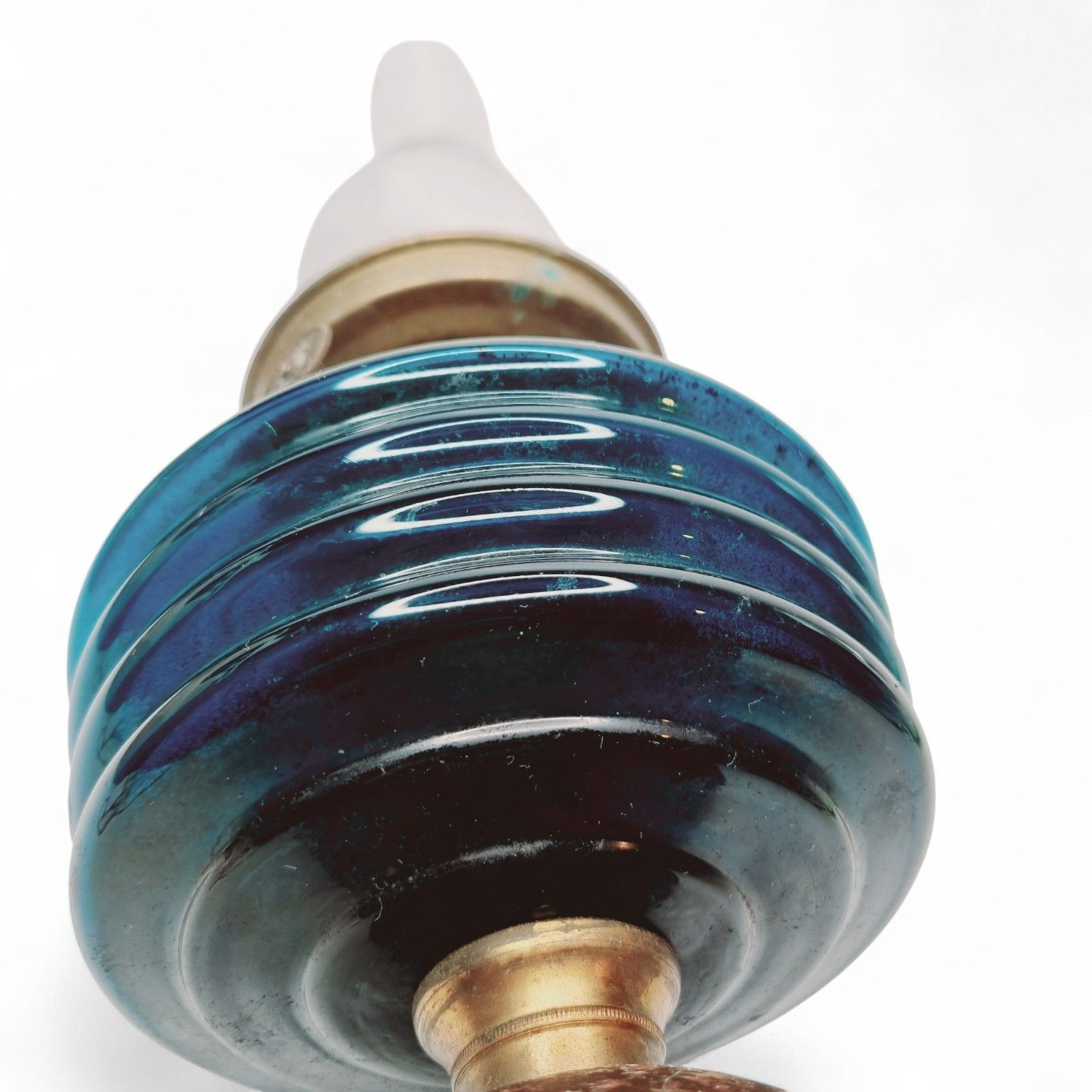 photo furniture Antique Oil Lamp Blue Glass Brass And Wooden Base Duplex British Cross