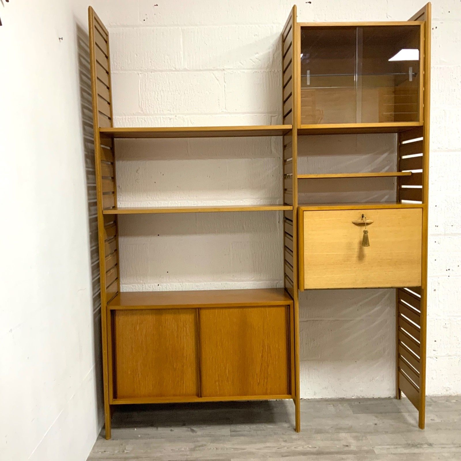 Vintage Staples Ladderax 2 Bay Modular Shelving Unit System Bookcase Teak 60s photo for sale