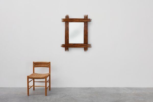 Large Vintage Bamboo Mirror With Beveled Mirror, France, 1960s photo for sale