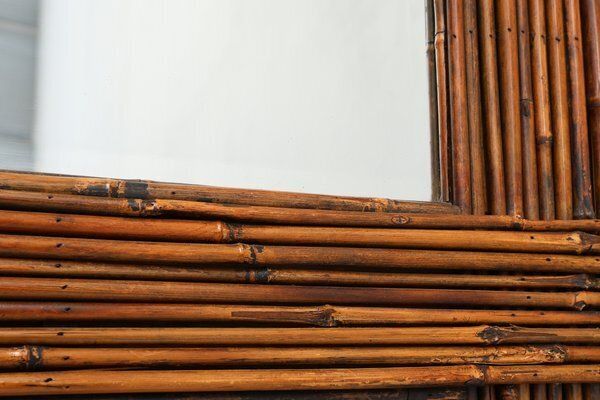 Large Vintage Bamboo Mirror With Beveled Mirror, France, 1960s photo buy