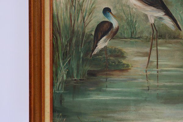 French Artist, Birds In Water, 1960s, Large Oil On Canvas, Framed photo 1188.0