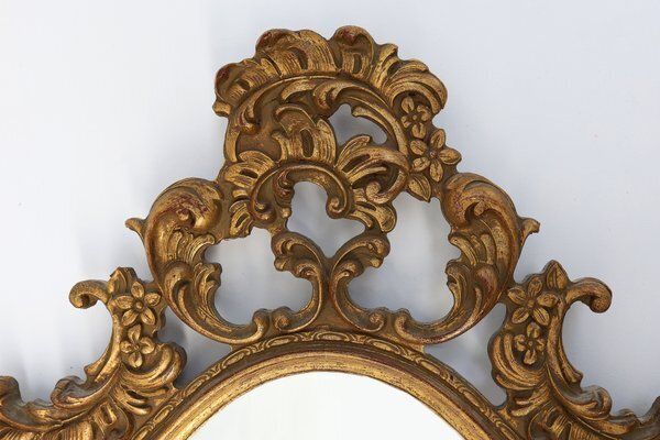 Baroque Oval Wall Mirror In Gilded Wood, France, 1950s photo furniture