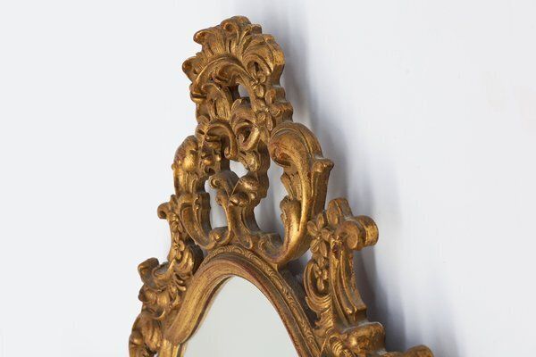 Baroque Oval Wall Mirror In Gilded Wood, France, 1950s photo vintage