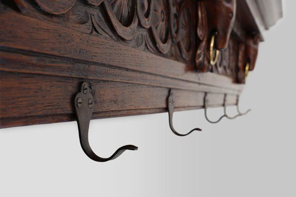 Large 18th Century Gothic Oak Hand Carved Coat Rack, France photo vinterior