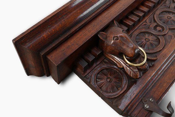 Large 18th Century Gothic Oak Hand Carved Coat Rack, France photo vintage