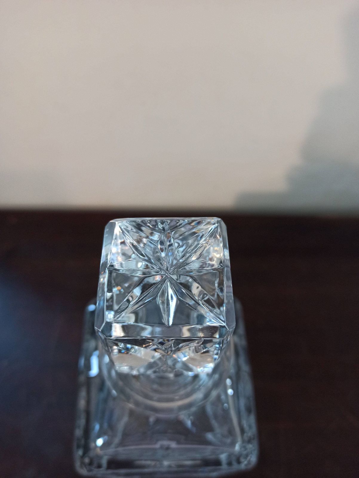 Vintage Square Shoulder Lead Crystal Decanter. Stopper Fits Perfectly. Pin Wheel Design. Very Good Condition. photo for sale