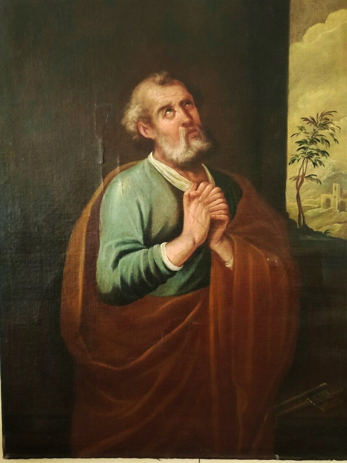 Ancient Large Painting St. Peter 17th Century Tuscan School