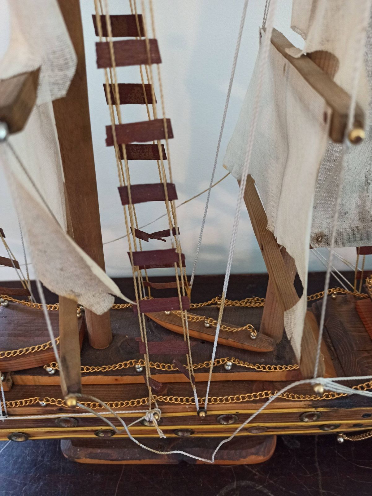 Vintage Model Ship. Completed. Very Large 70cm X 64cm. Wooden Base. photo for sale