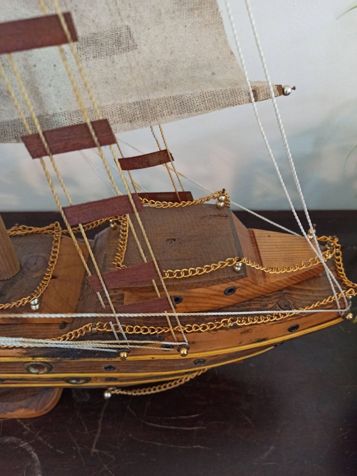 Vintage Model Ship. Completed. Very Large 70cm X 64cm. Wooden Base. photo 198.0
