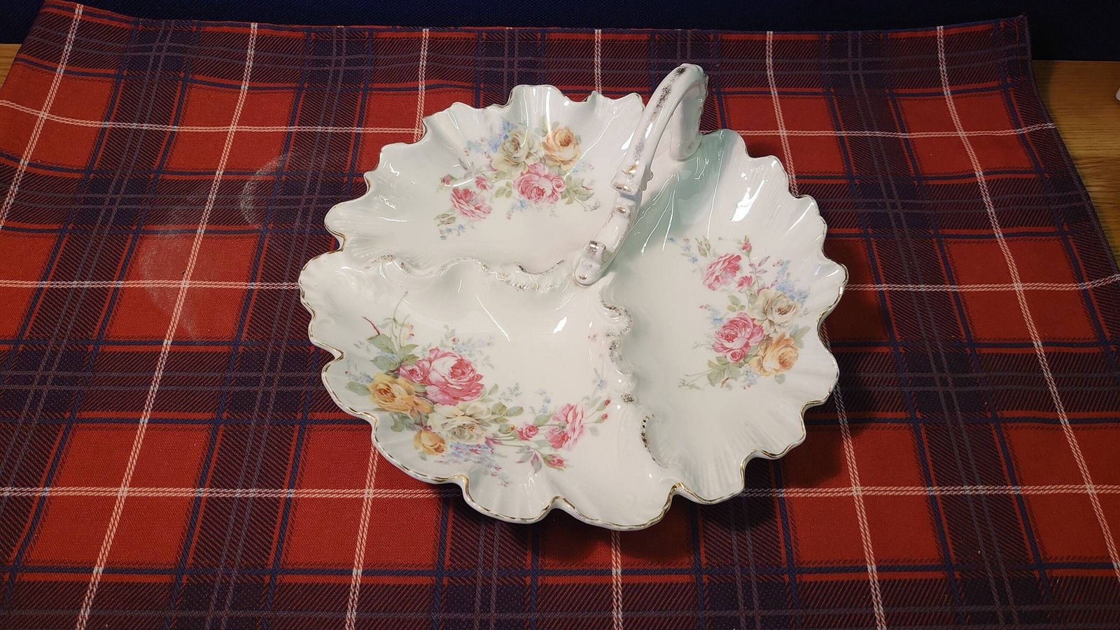 Antique Porcelain Triple Compartment Bowl With Handle. Czech   Haas & Czjzek   Good Condition   1833 1873   Rare Piece