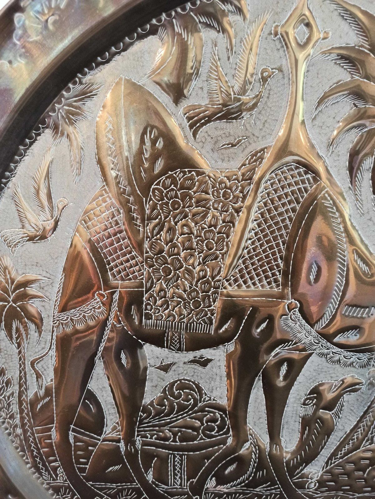 Very Large Brass Wall Plaque. 65cm Wide. Tunisia. Camels. Vintage. Very Good Condition. photo for sale