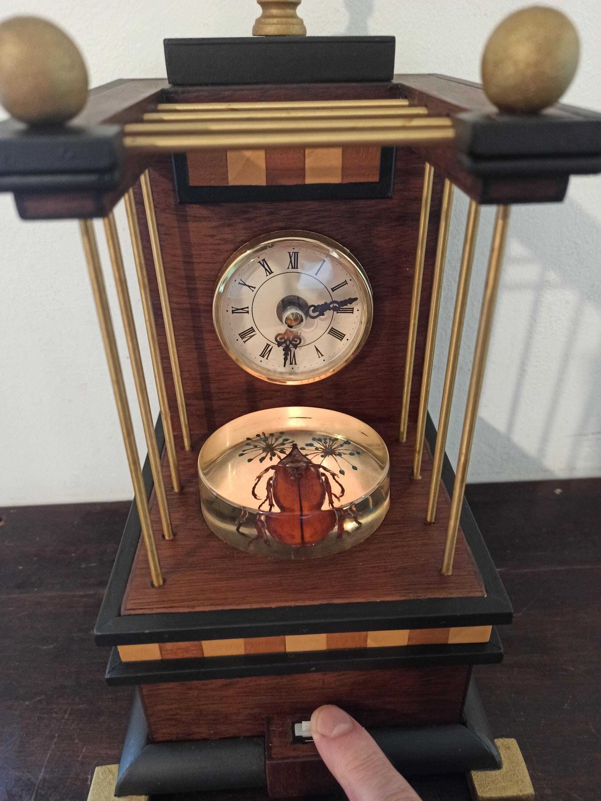 Unique Wooden Mantle Clock. Handmade. Battery Operated. Working Order. Very Good Condition. photo 52.0
