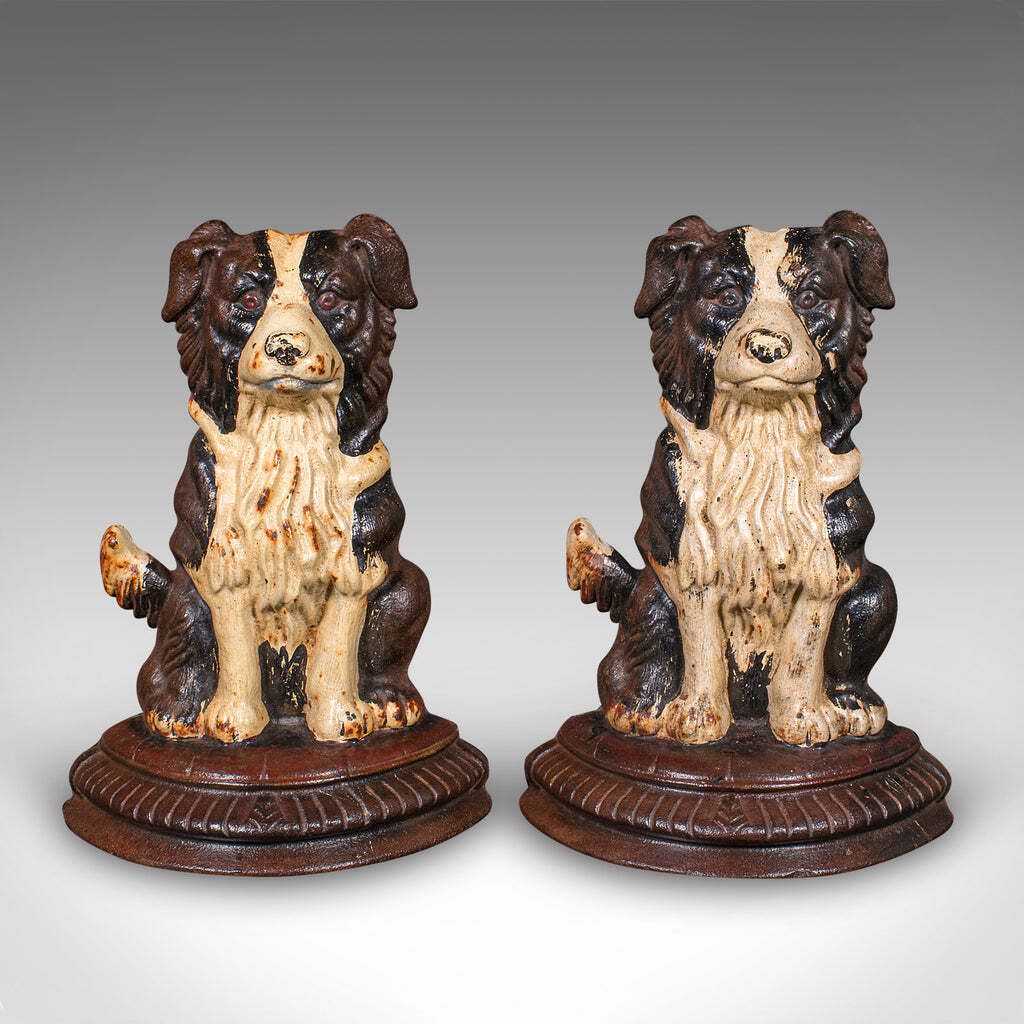Pair Of Antique Border Collie Doorstops  English  Dog  Door Keepers Victorian photo furniture