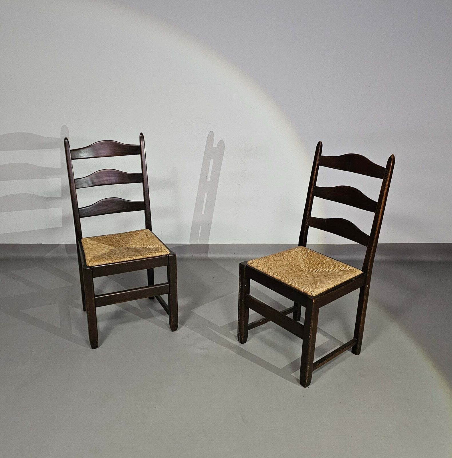 Set Of 2 Oak , Rustic, Farmhouse, Ladderback Dining Chairs With Rush Seats