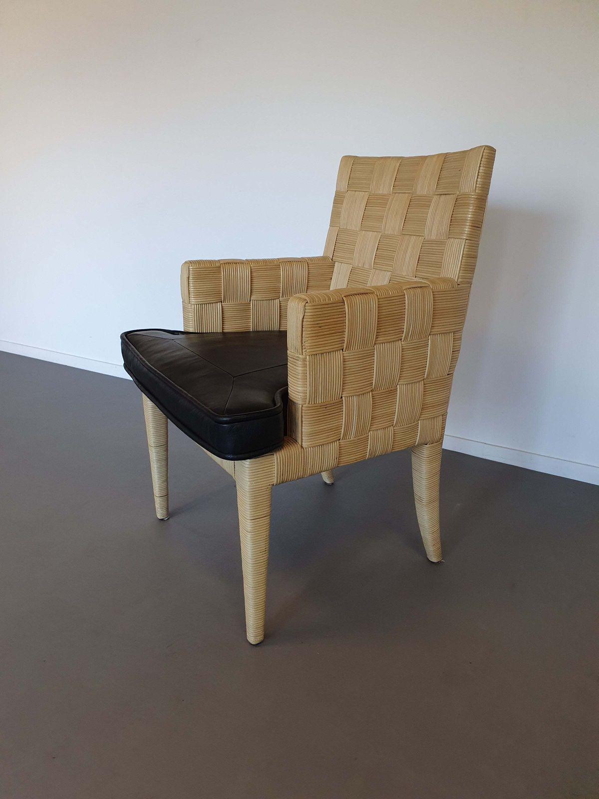 photo for sale Donghia Block Island Chairs With Original Leather Seats By John Hutton