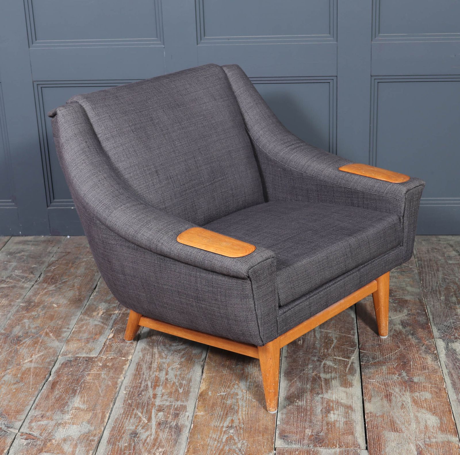Mid Century Modern Danish Armchair With Oak Arm Rests, C. 1960s photo for sale