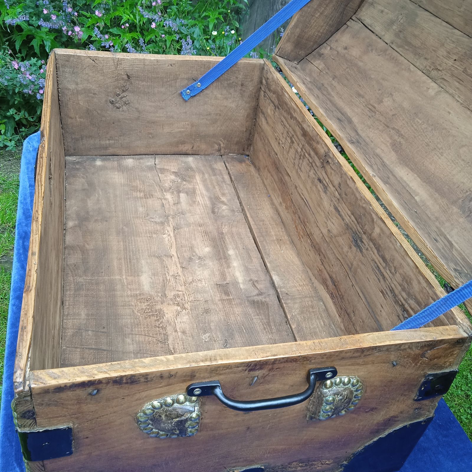 Antique Oak And Pine Metal Bound Brass Studded Dome Trunk. photo 180.0