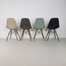 photo furniture Herman Miller Eames Dsw Chairs In Light Greige / Elephant Gray / Seafoam Green / Black