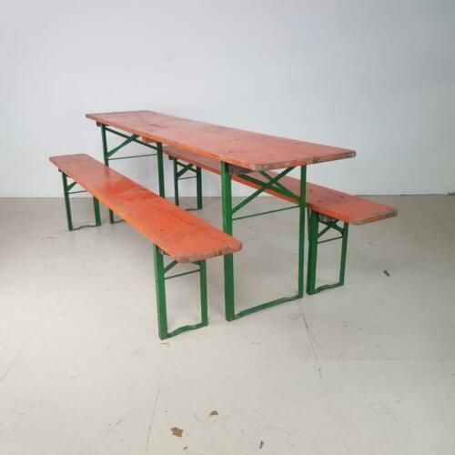 Vintage German Beer Table And Orange Benches photo vinterior