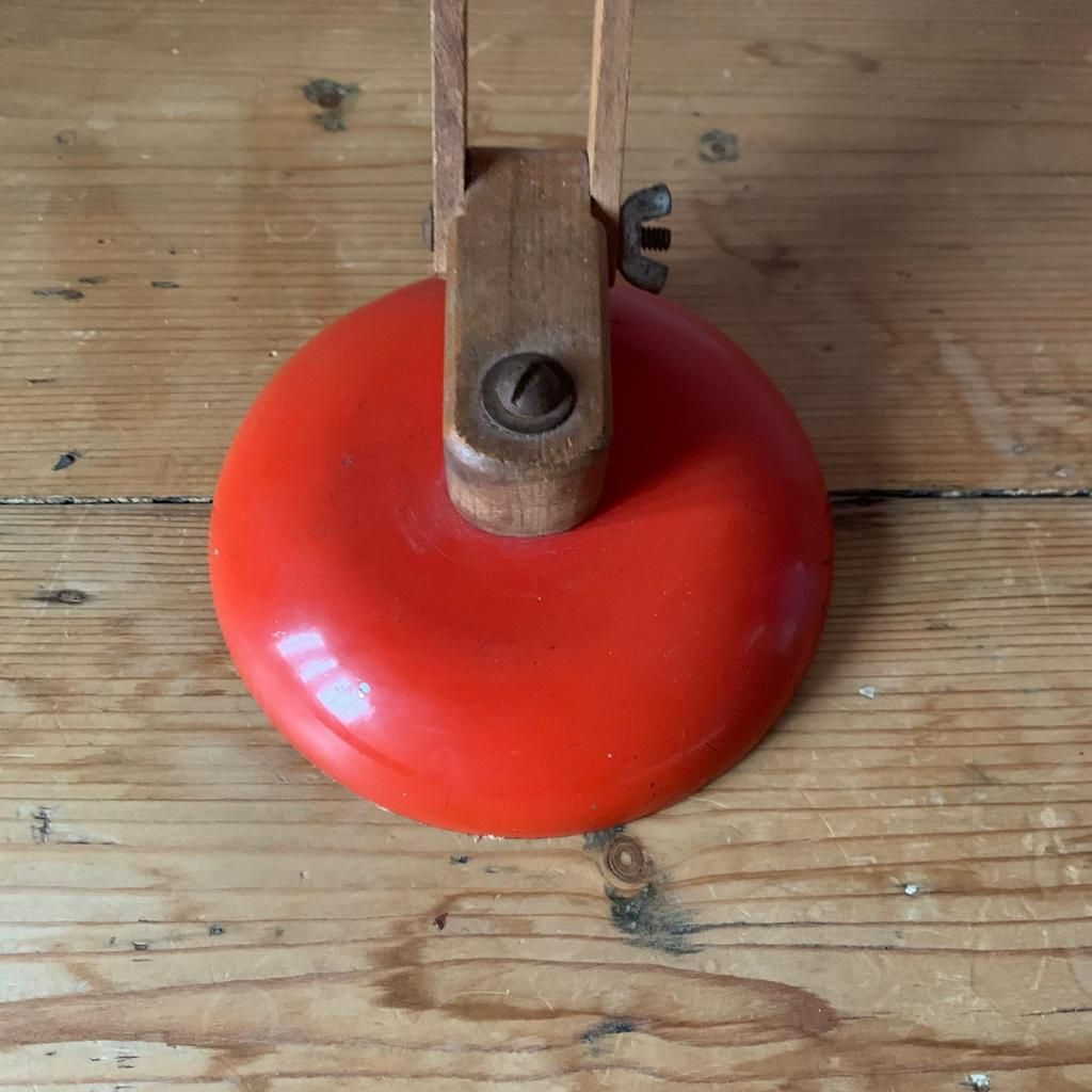 Vintage Desk Lamp In Orange With Wooden Arms photo buy