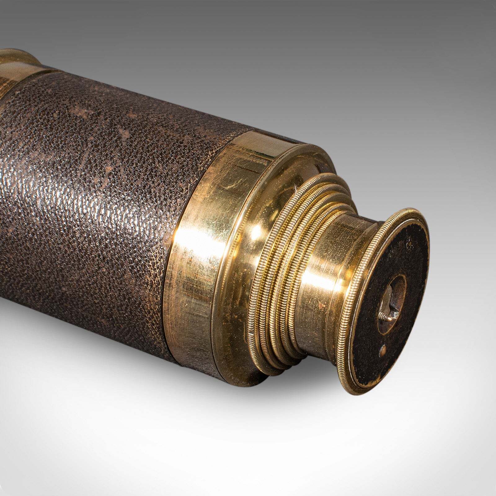 photo for sale Antique Telescope, English, 6 Draw, Brass, Leather, Terrestrial, Victorian, 1860