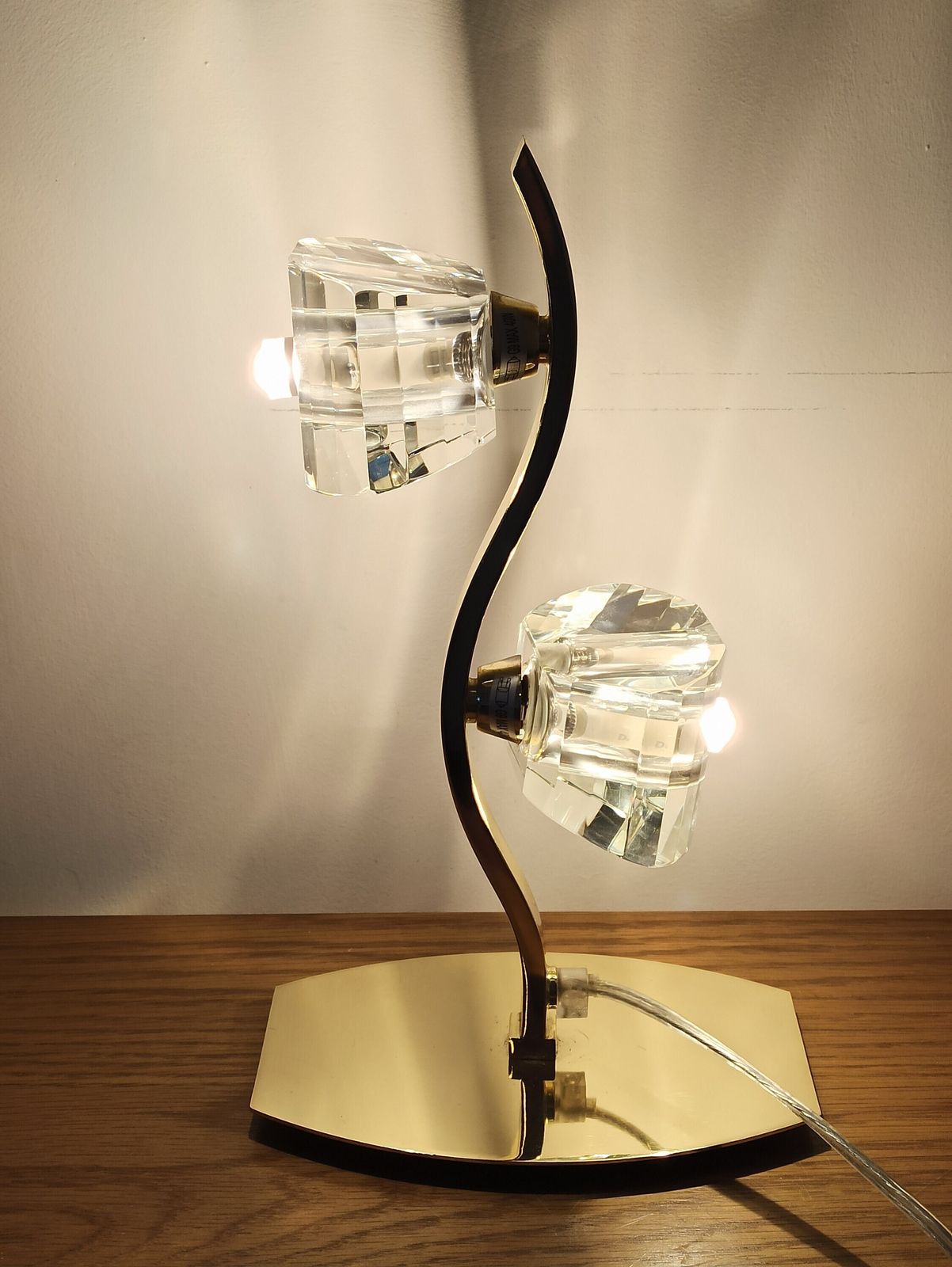 Alfa Polished Brass Table Lamp With K9 Crystal Shades. 2 X G9s