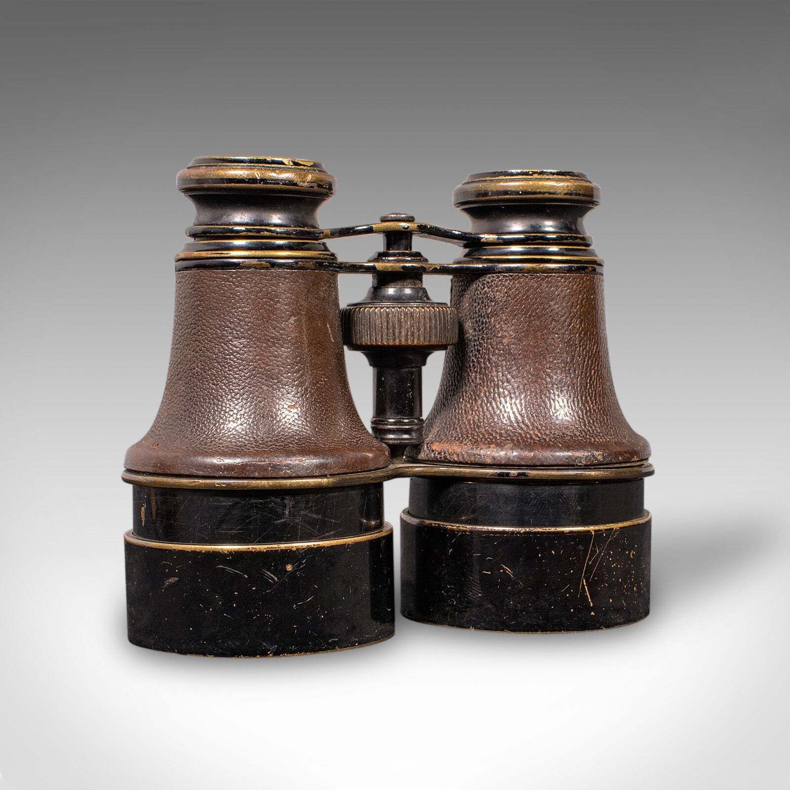 Pair Of Antique Opera Glasses, English, Leather, Brass, Binoculars, Ross London photo vinterior