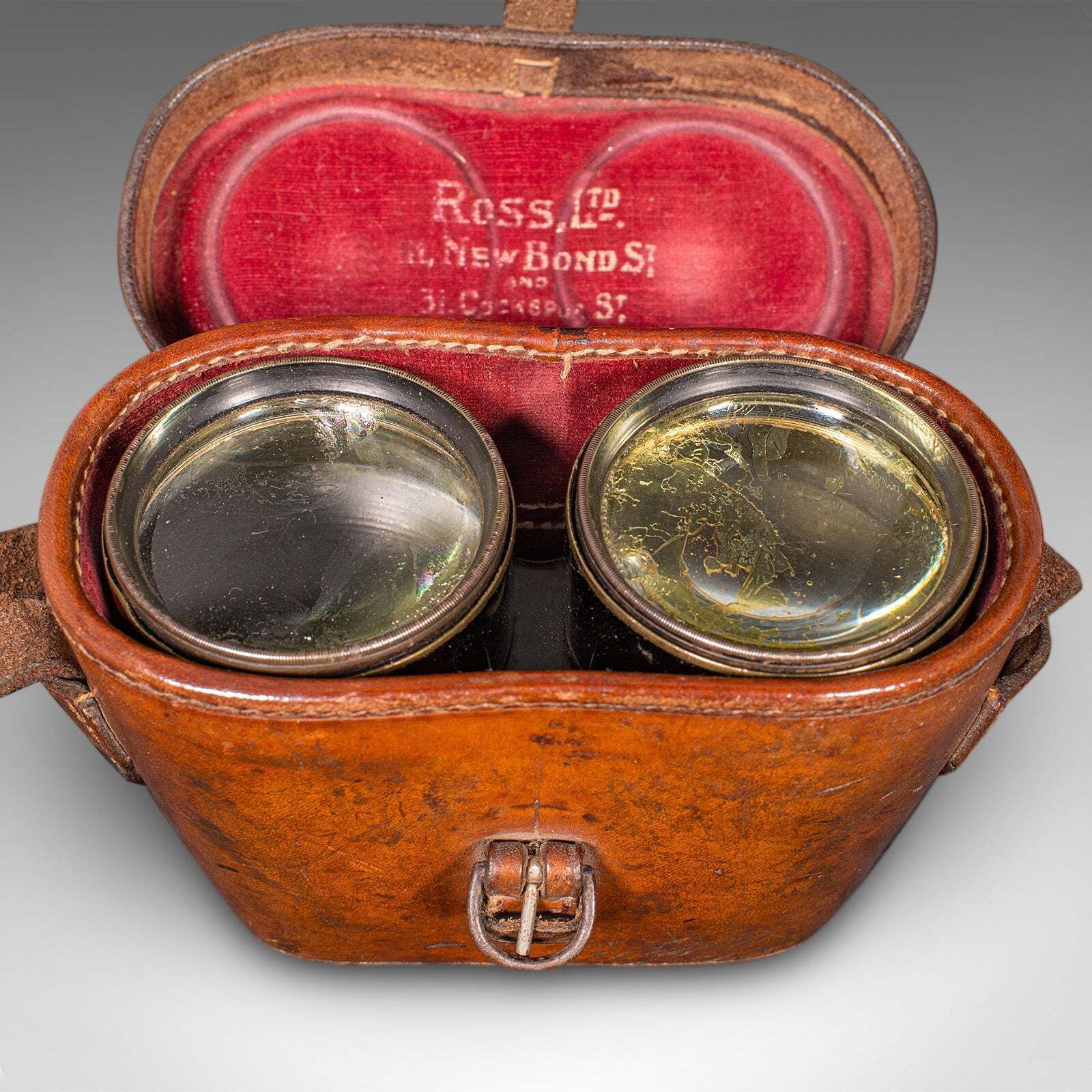 Home Decor Pair Of Antique Opera Glasses, English, Leather, Brass, Binoculars, Ross London photo