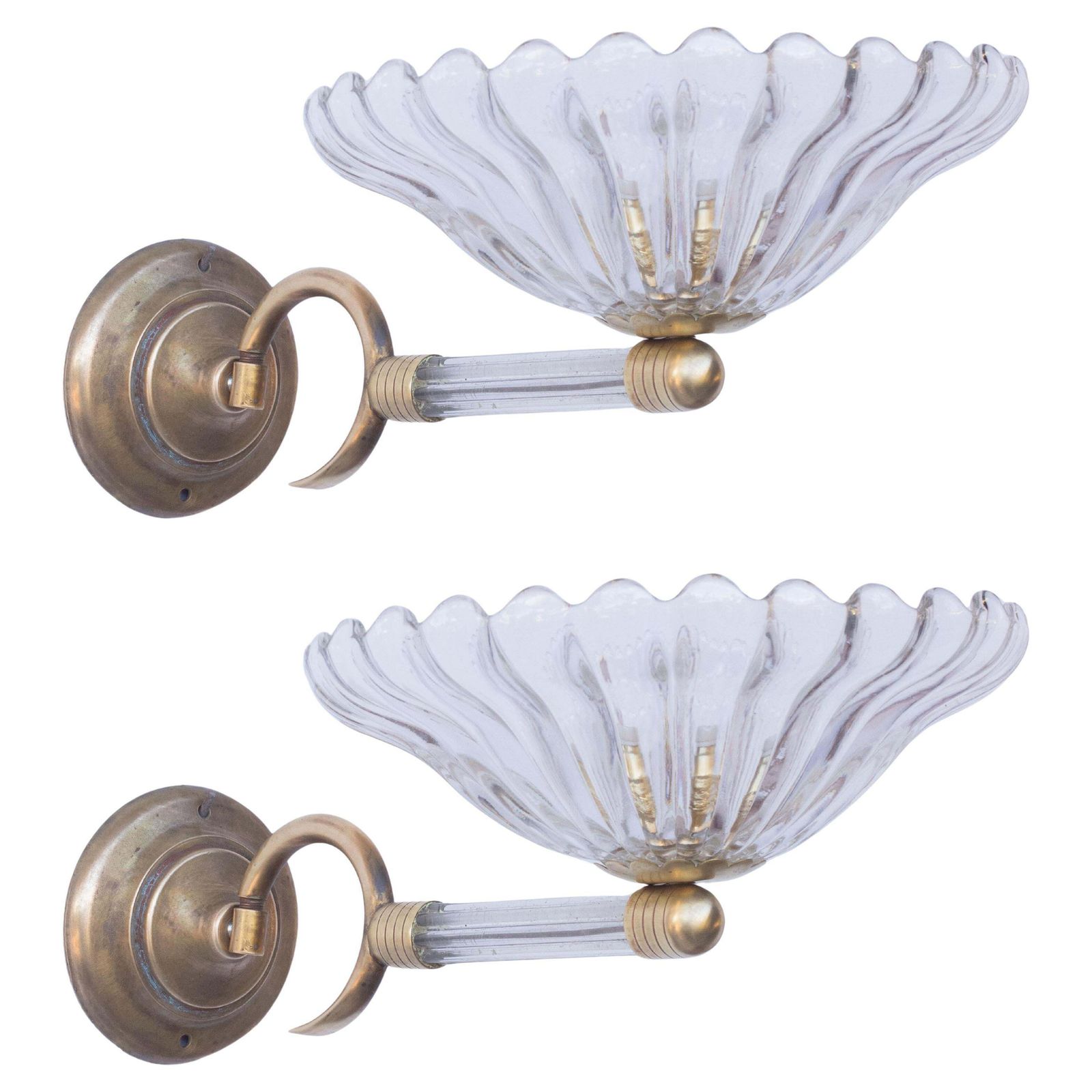 Set Of 2 Wall Light Sconces By Barovier & Toso Glass Murano, Italy, 1950