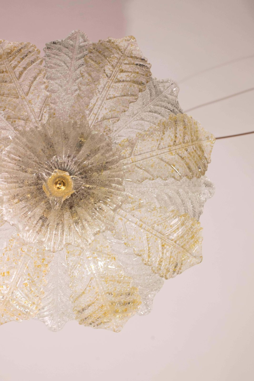 Lighting Murano Glass Gold And Transparent Leaves Chandelier Or Flush Mount, 1970s photo