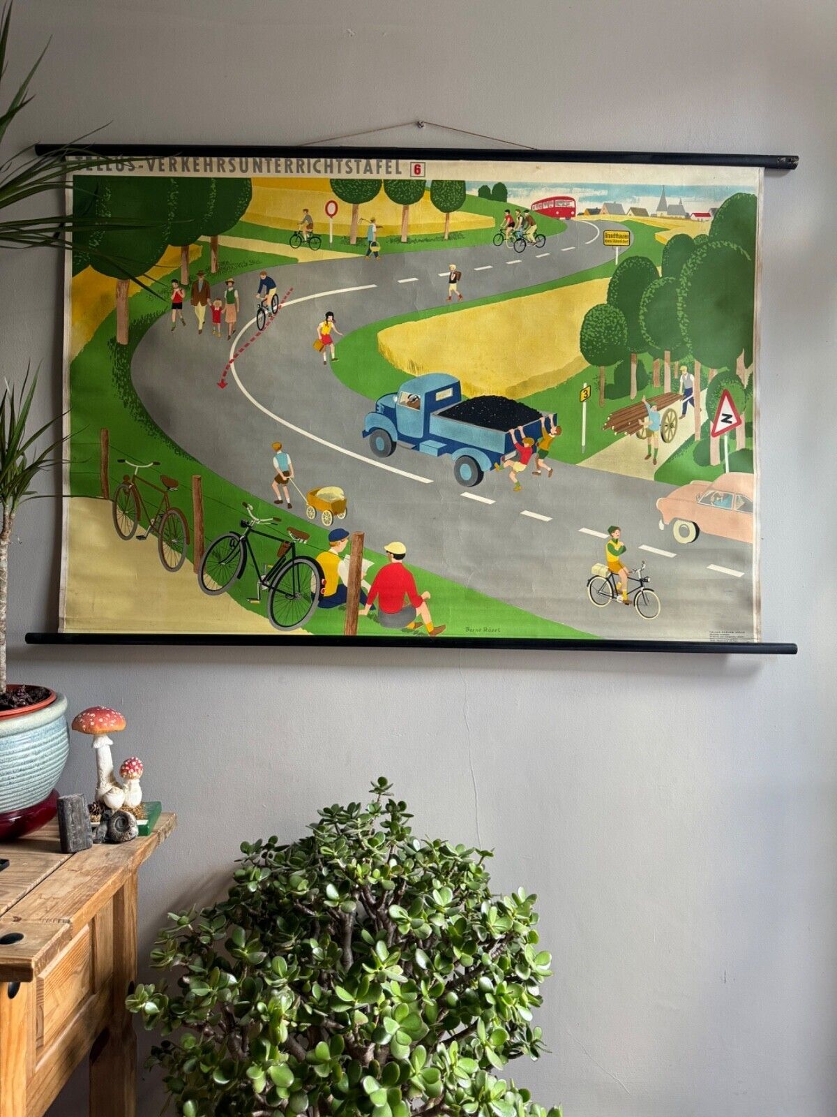 Rare Traffic Lessons 6 School Chart 1950s Road Safety Rural Roads Germany