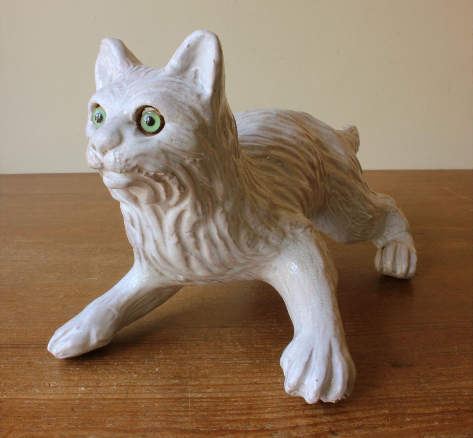 Bavent Terracotta Cat Figure. French Folk Art Pottery Roof Tile Feline.