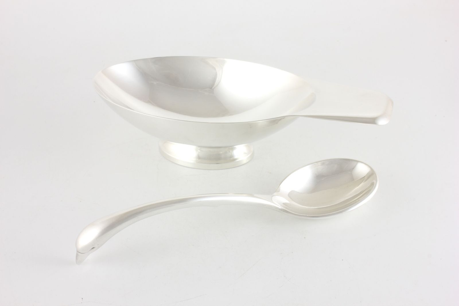 Silver Plate Christofle Swan Sauce Boat. French Gravy Sauciere & Spoon. photo for sale