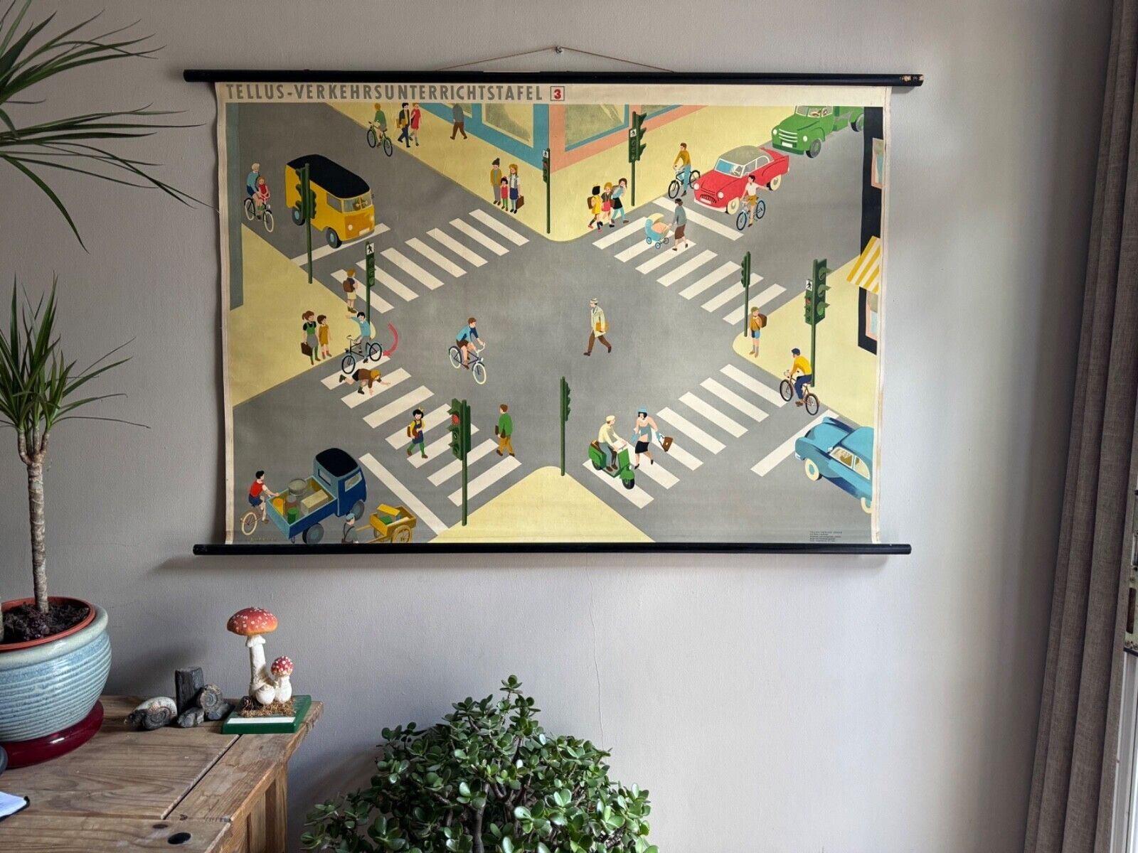 Rare Traffic Lessons 3 School Chart 1950s Road Safety Crossroad German Education