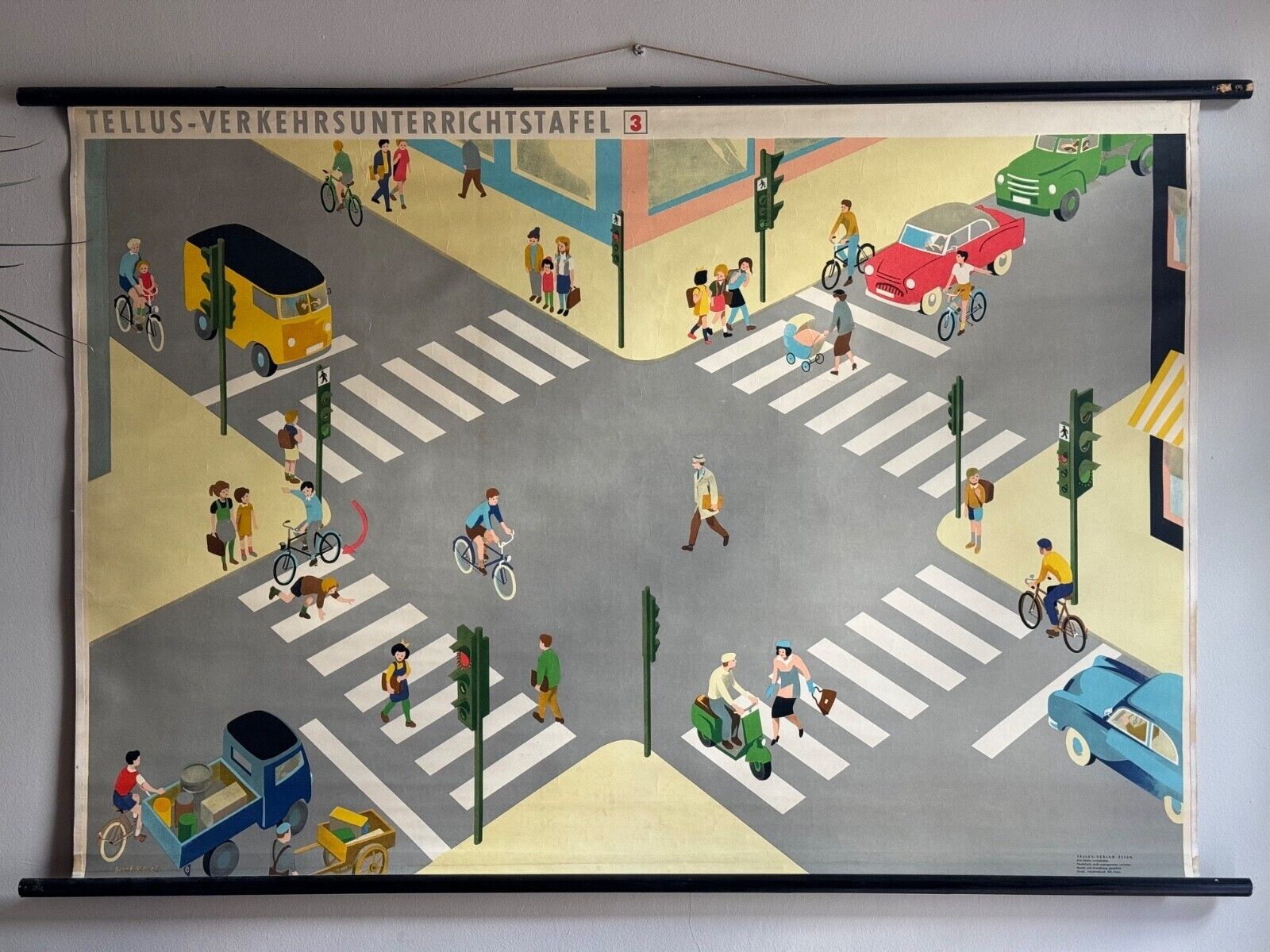 Rare Traffic Lessons 3 School Chart 1950s Road Safety Crossroad German Education photo furniture