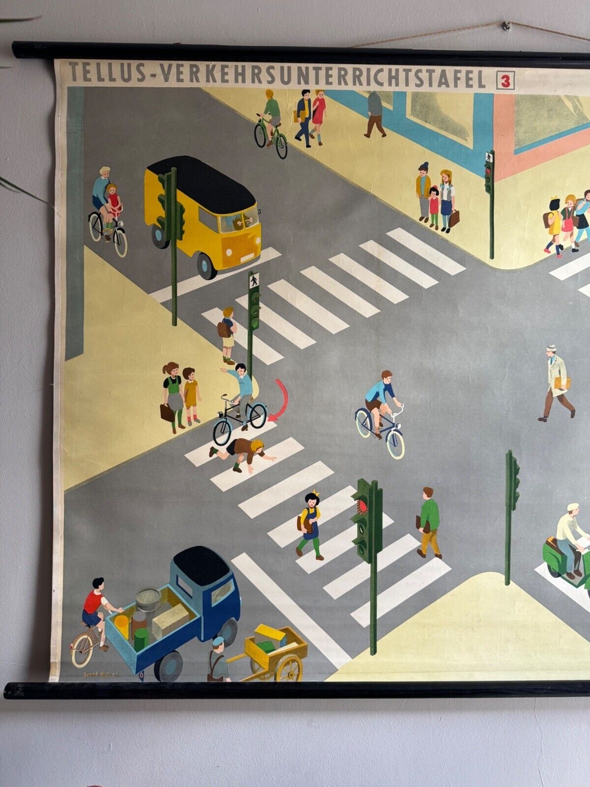Rare Traffic Lessons 3 School Chart 1950s Road Safety Crossroad German Education photo for sale