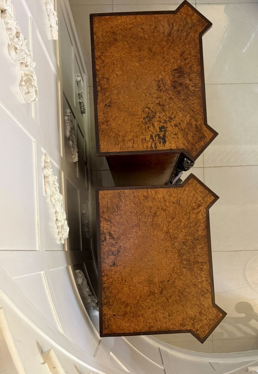 Exhibition Quality Pair Of Antique 19th Century Amboyna And Carved Ebony Pedestals photo vinterior